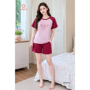 ST9412 Đồ bộ mặc nhà nữ cotton compact áo cộc quần sooc