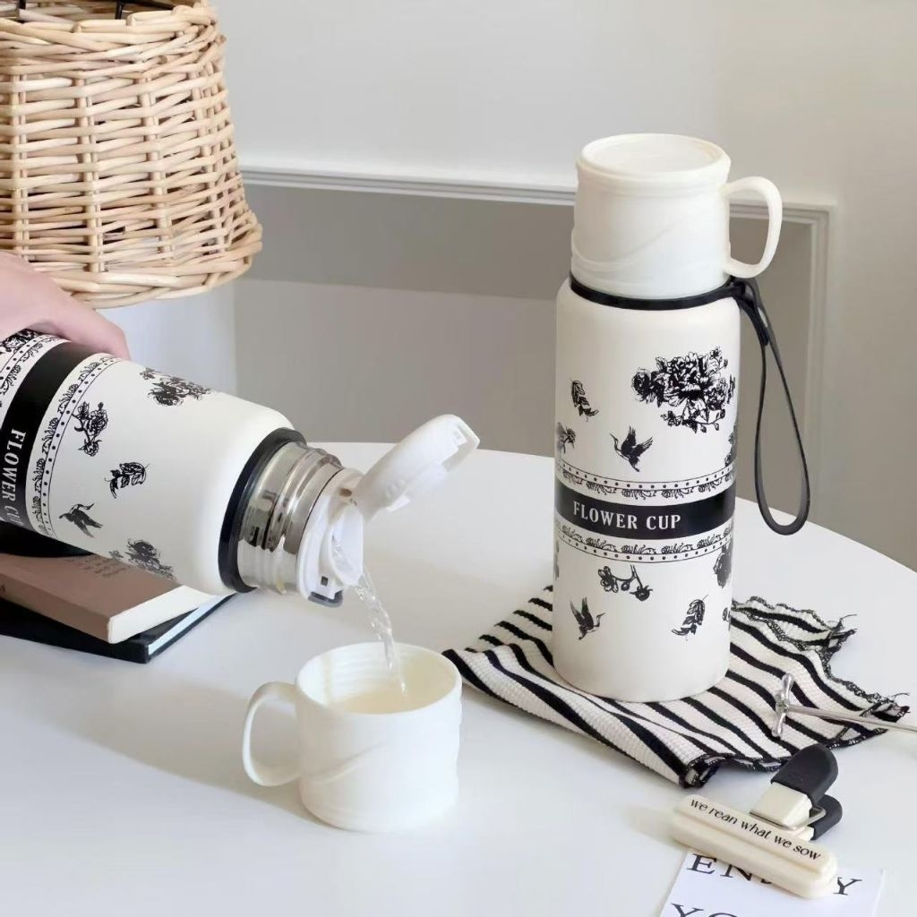 bình giữ nhiệt trắng hoa mộc trà ,dung tích 800ml