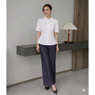 Áo peplum cúc ngọc chỉ nổi
