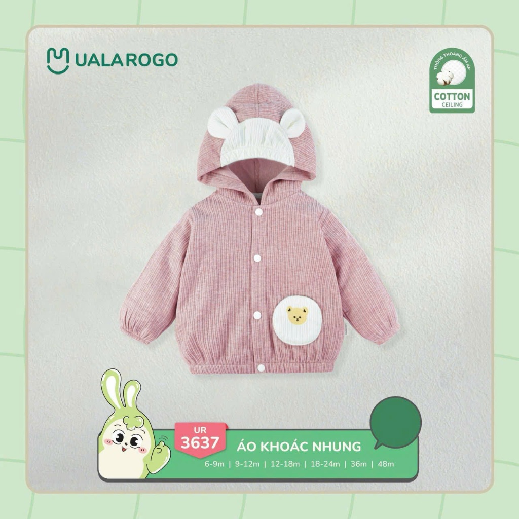 (7-10kg) Áo Khoác Nhung Đáng Yêu Bé Trai, Bé Gái Uala UR3637