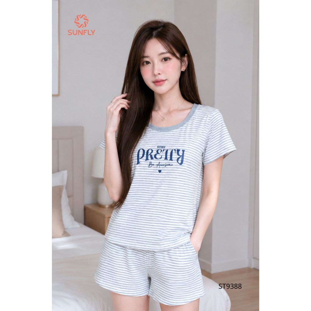 ST9388 Đồ bộ mặc nhà nữ cotton áo cộc quần sooc