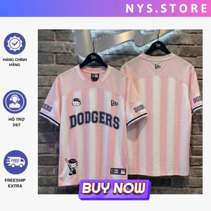 Áo thun New Era sọc bóng chày phong cách Hàn Quốc Unisex Nam/Nữ