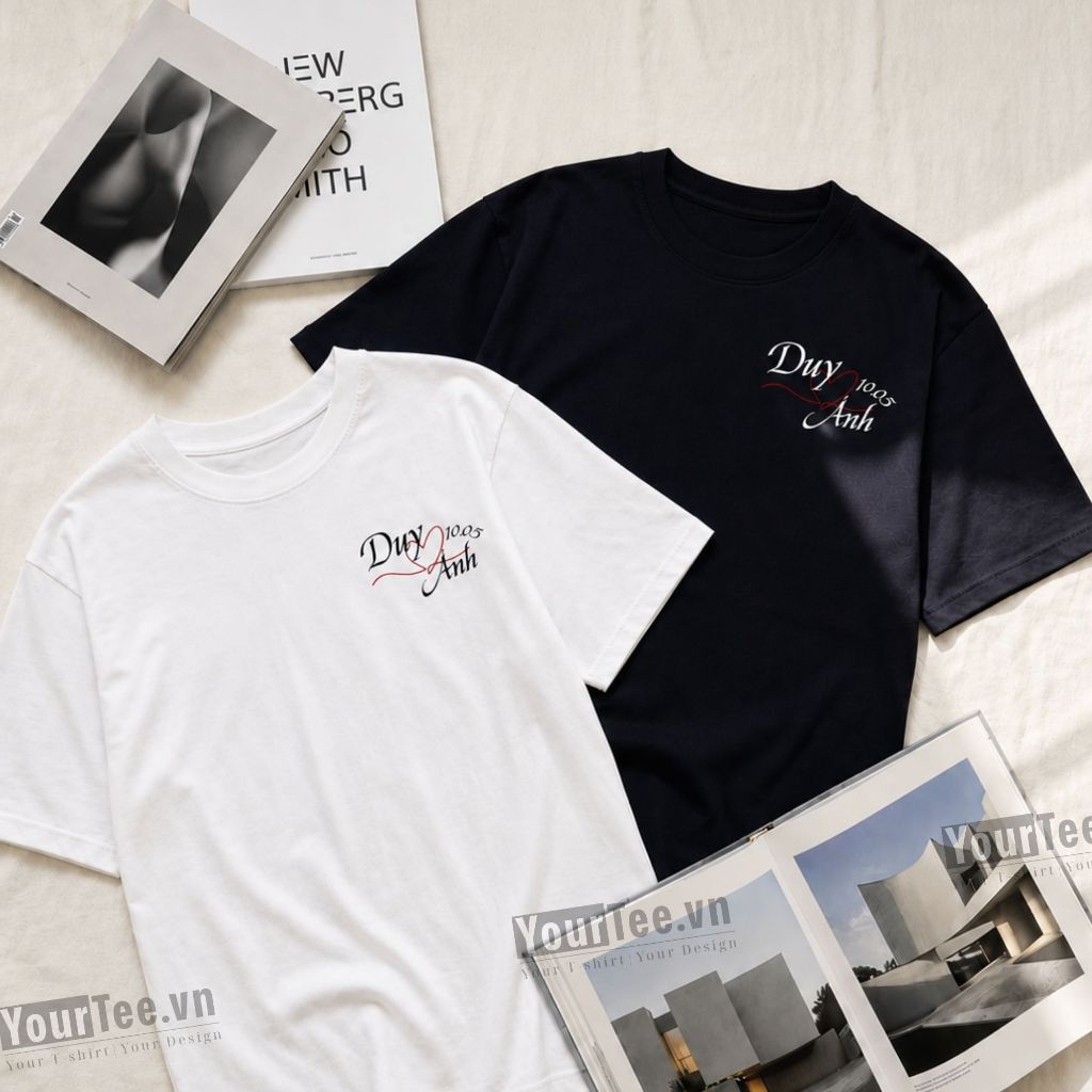 [ÁO IN THEO YÊU CẦU] Áo Thun Unisex In Tên Cặp Đôi, Tên Của Bạn Và Người Ấy, Lưng In Chữ Cái Đầu Hai Người + Tặng hộp