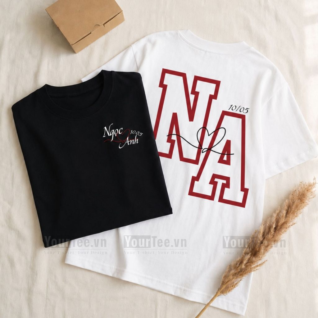 [ÁO IN THEO YÊU CẦU] Áo Thun Unisex In Tên Cặp Đôi, Tên Của Bạn Và Người Ấy, Lưng In Chữ Cái Đầu Hai Người + Tặng hộp