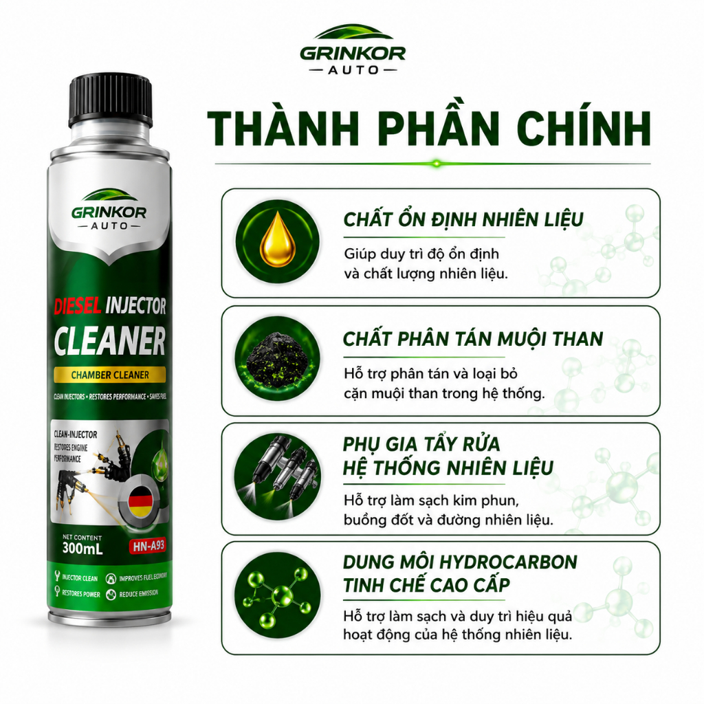 Phụ Gia Vệ Sinh Kim Phun Buồng Đốt Động Cơ Dầu Diesel Grinkor Gold 300ml Hỗ Trợ Vận Hành Êm Hơn