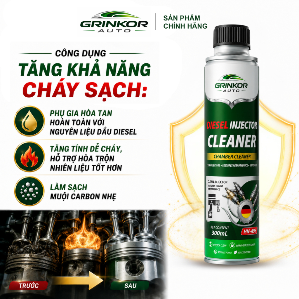 Phụ Gia Vệ Sinh Kim Phun Buồng Đốt Động Cơ Dầu Diesel Grinkor Gold 300ml Hỗ Trợ Vận Hành Êm Hơn