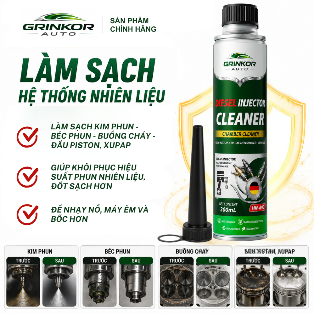 Phụ Gia Vệ Sinh Kim Phun Buồng Đốt Động Cơ Dầu Diesel Grinkor Gold 300ml Hỗ Trợ Vận Hành Êm Hơn