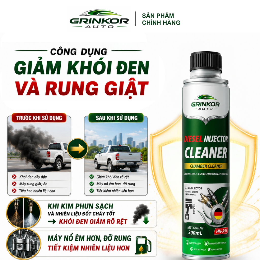 Phụ Gia Vệ Sinh Kim Phun Buồng Đốt Động Cơ Dầu Diesel Grinkor Gold 300ml Hỗ Trợ Vận Hành Êm Hơn