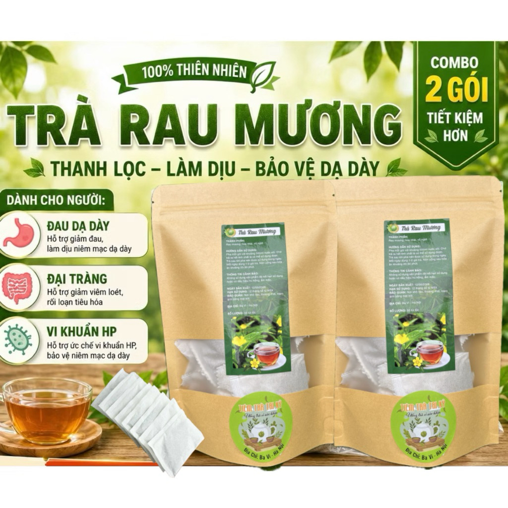 [ 2gói Trà Rau Mương, Hp dạ dày, đầy bụng Khó tiêu, Trào ngược dạ dày