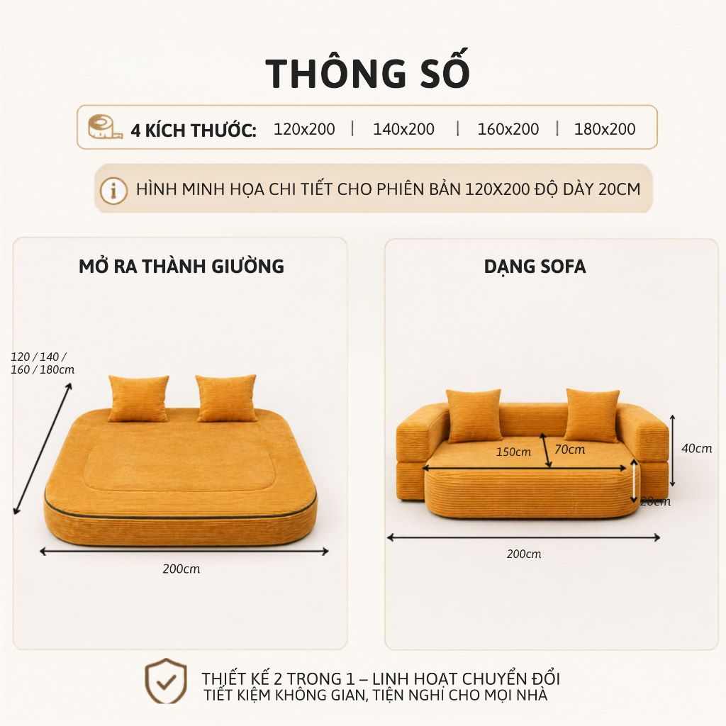 [MUA 1 TẶNG 1] Sofa Giường Gấp Gọn 2in1 Tahou, Sofa Nén Chân Không Kiêm Giường Ngủ Dành Cho Phòng Khách Căn Hộ Nhỏ