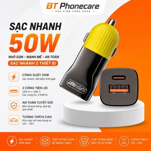 Tẩu sạc nhanh ô tô hỗ trợ hai cổng sạc USB và Type C APD-CC09 50W PD + QC3.0