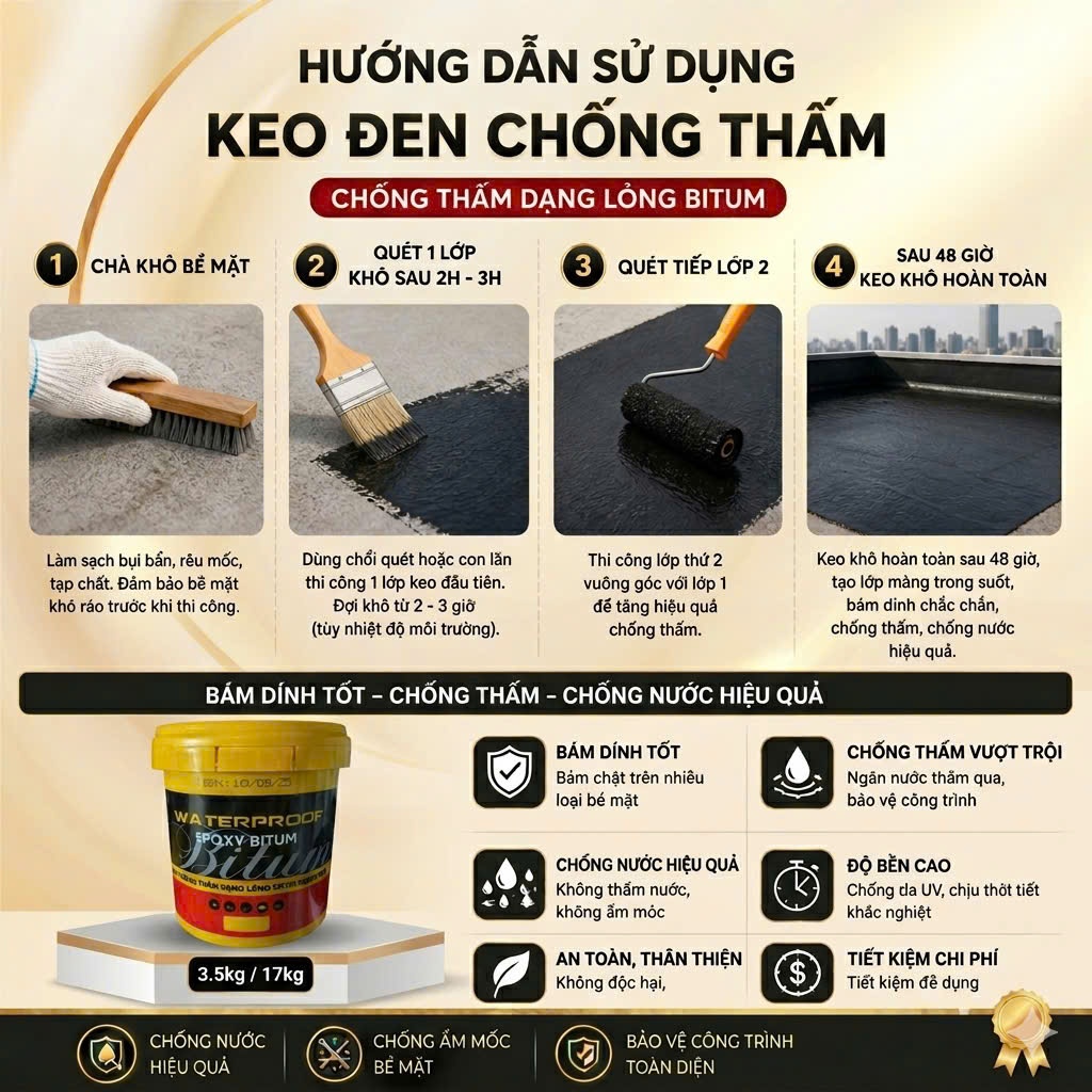 [1kg/5kg] Keo Đen Chống Thấm Dạng Lỏng Bitum - Giải Pháp Bảo Vệ Bền Vững Cho Mọi Bề Mặt