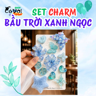 Set Charm Resin Bầu Trời Xanh Ngọc Bươm Bướm Hoa Pha Lê Ngôi Sao Lông Mịn Trái Tim Trang Trí Dép Handmade Cao Cấp 💙🦋✨