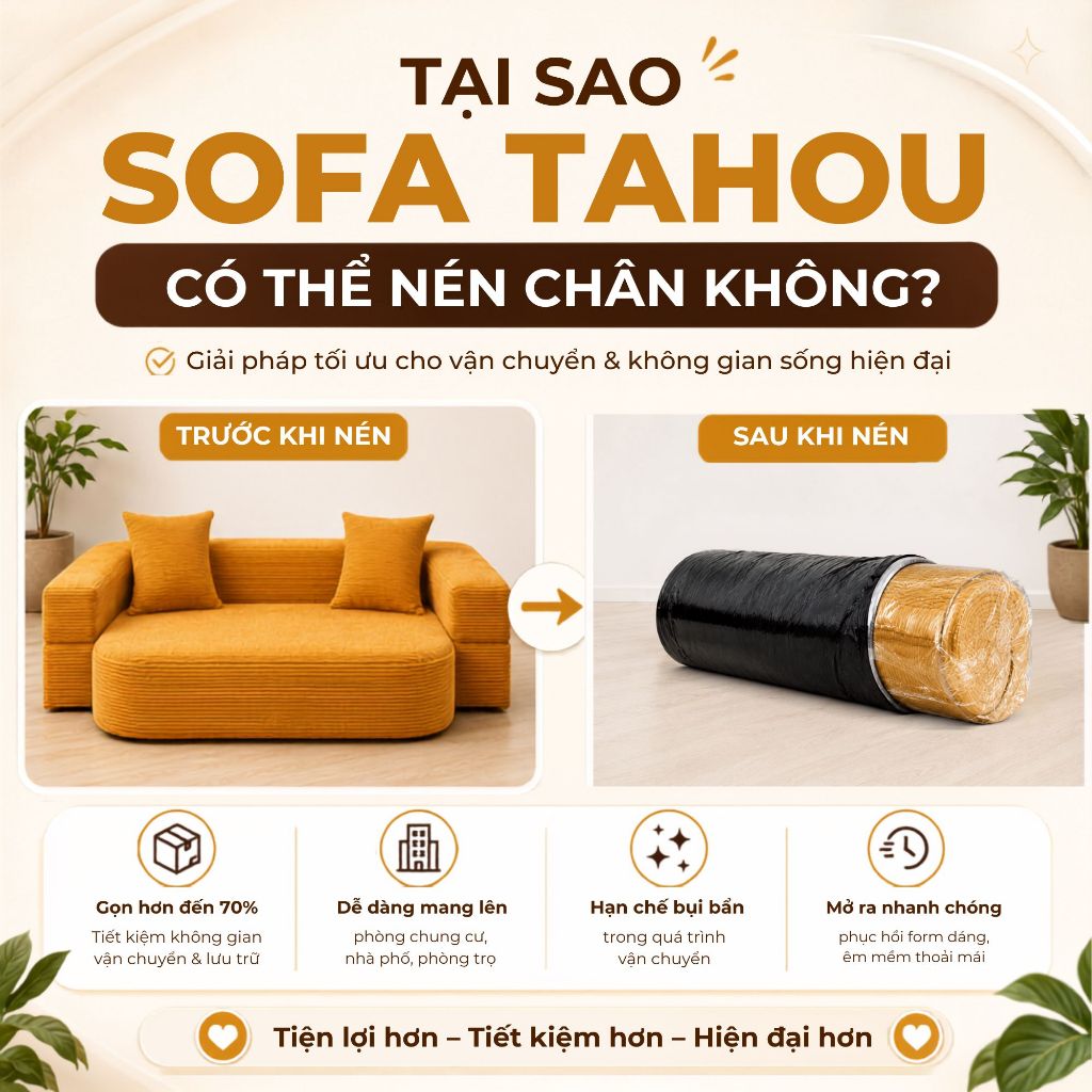 [MUA 1 TẶNG 1] Sofa Giường Gấp Gọn 2in1 Tahou, Sofa Nén Chân Không Kiêm Giường Ngủ Dành Cho Phòng Khách Căn Hộ Nhỏ