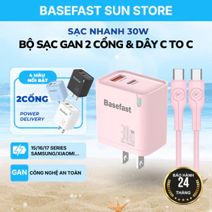 Bộ Sạc Nhanh 30W Basefast 2 Cổng Type-C Và USB Cho 15/16/17/Samsung/Oppo/Xiaomi