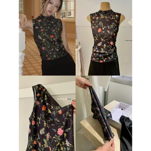 WGWE | Áo sát nách mỏng cổ 2p in họa tiết vintage nghệ thuật – W10125#