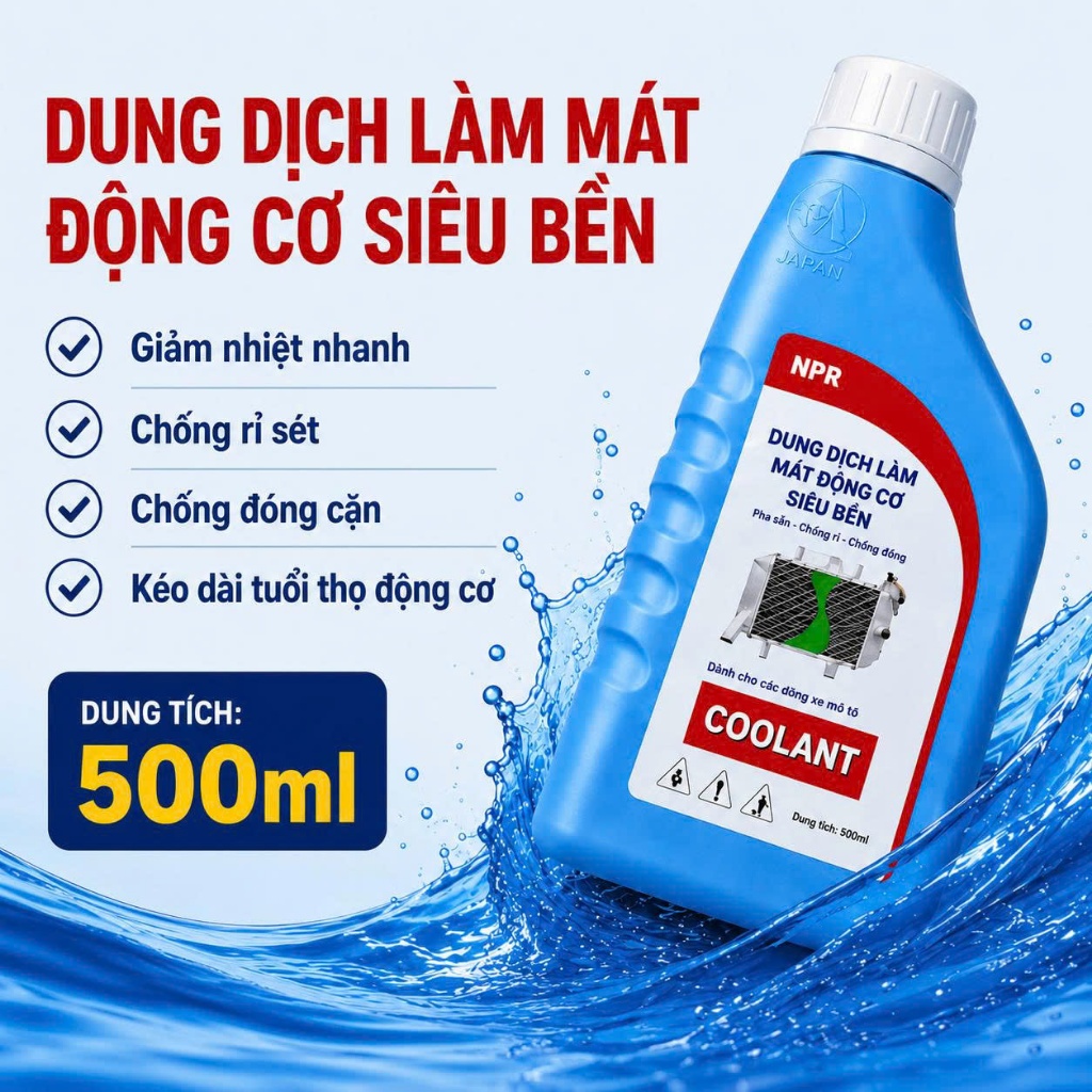 [Combo 3 Chai] Nước Làm Mát Xe Máy, Nước Mát Honda Yamaha Pha Sẵn 500ML NPR JAPAN Chính Hãng