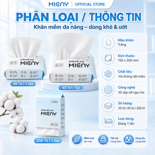 Khăn Mặt Khô MIENY 30/65/200 Tờ, Khăn Cotton Mềm Đa Năng Dùng Khô Ướt, Đa Năng, Nhỏ Gọn và Tiện Lợi