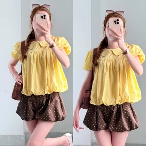 Áo Cổ Sen Dáng Bí Tay Phồng Tiểu Thư Hàn Quốc Babydoll Form Rộng Áo Bánh Bèo Nữ Hot Trend LinhTây.Clothing-A10