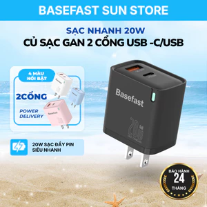 Củ Sạc Nhanh 20W 2 Cổng Basefast Nhỏ Gọn dùng cho 8-17prm /Samsung/xiaomi/oppo