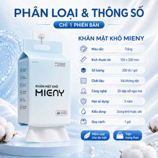 Khăn Lau Mặt Khô MIENY Size L 200 Tờ, Khăn Cotton Dùng 1 Lần 15x20cm Túi Rút Treo Tường, Tiện Lợi