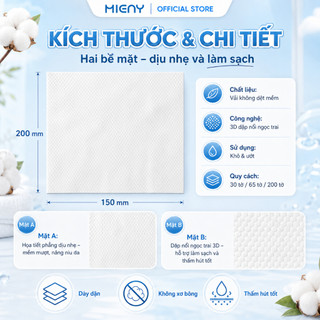Khăn Lau Mặt Khô MIENY Size L 200 Tờ, Khăn Cotton Dùng 1 Lần 15x20cm Túi Rút Treo Tường, Tiện Lợi