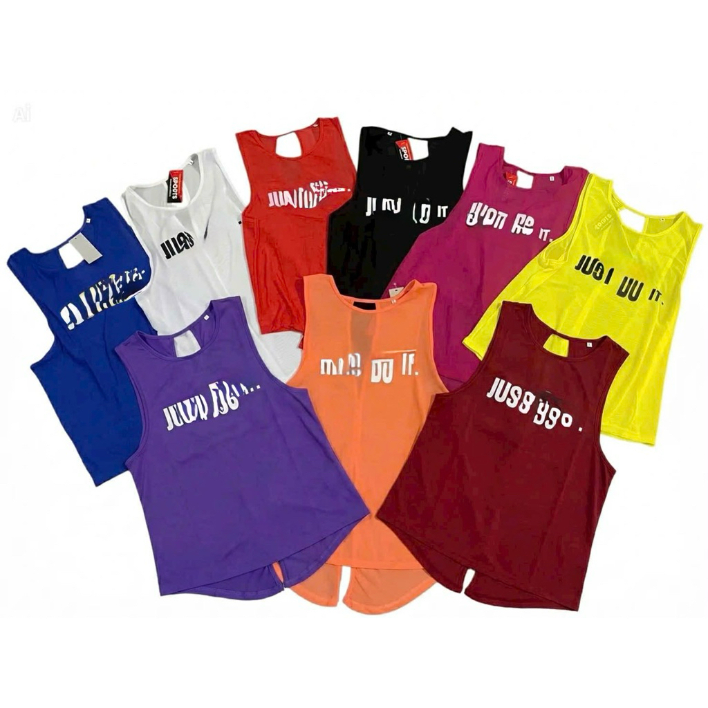 Áo tank lưới tập gym đủ màu xẻ tà chất in chữ trc 003Jdi