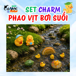 [ĐỘC QUYỀN]  🐤 Set Charm Resin Phao Vịt Mùa Hè Vịt Vàng Bơi Suối Dưa Hấu Cam Tươi Trang Trí Dép Handmade Cao Cấp 10 SET