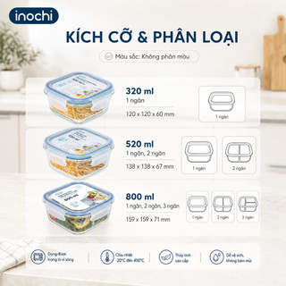 Hộp thuỷ tinh vuông Inochi - Nikko - Đựng thực phẩm, đồ ăn, thức ăn trong ngăn đá, tủ lạnh