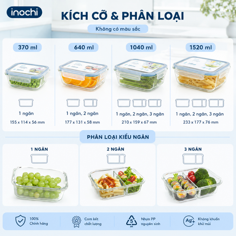 Hộp Thuỷ Tinh Đựng -Thực Phẩm Nikko INOCHI Đồ Ăn, Thức Ăn Trong Tủ Lạnh, Bảo Quản Thực Phẩm Tươi