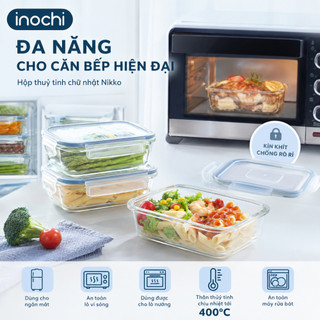 Hộp thuỷ tinh chữ nhật Inochi - Nikko - Đựng thực phẩm, đồ ăn, thức ăn trong ngăn đá, tủ lạnh