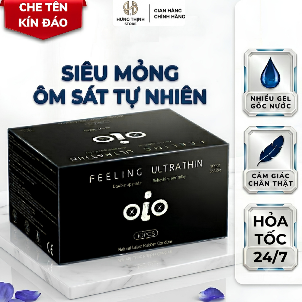 Bao cao su OiO siêu mỏng, kéo dài thời gian, gân gai, nhiều gel bôi trơn - Hộp 10 bcs