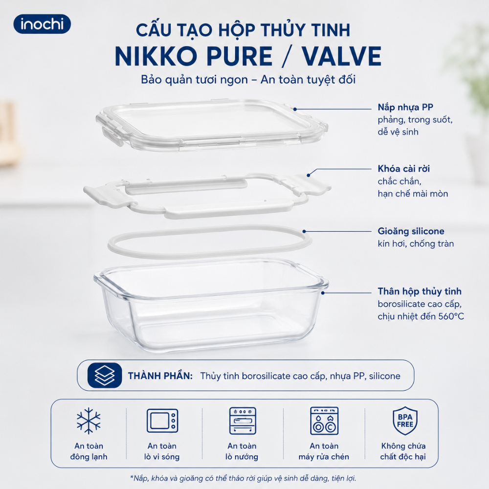Hộp Thủy Tinh Nikko Pure INOCHI: Bảo Quản Thực Phẩm An Toàn, Tươi Ngon, Tiện Lợi - Chống Rò