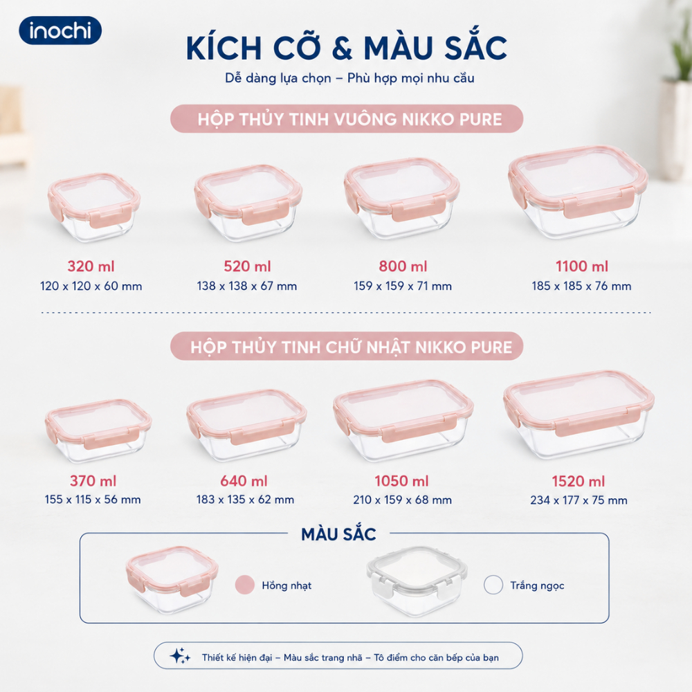 Hộp Thủy Tinh Nikko Pure INOCHI: Bảo Quản Thực Phẩm An Toàn, Tươi Ngon, Tiện Lợi - Chống Rò