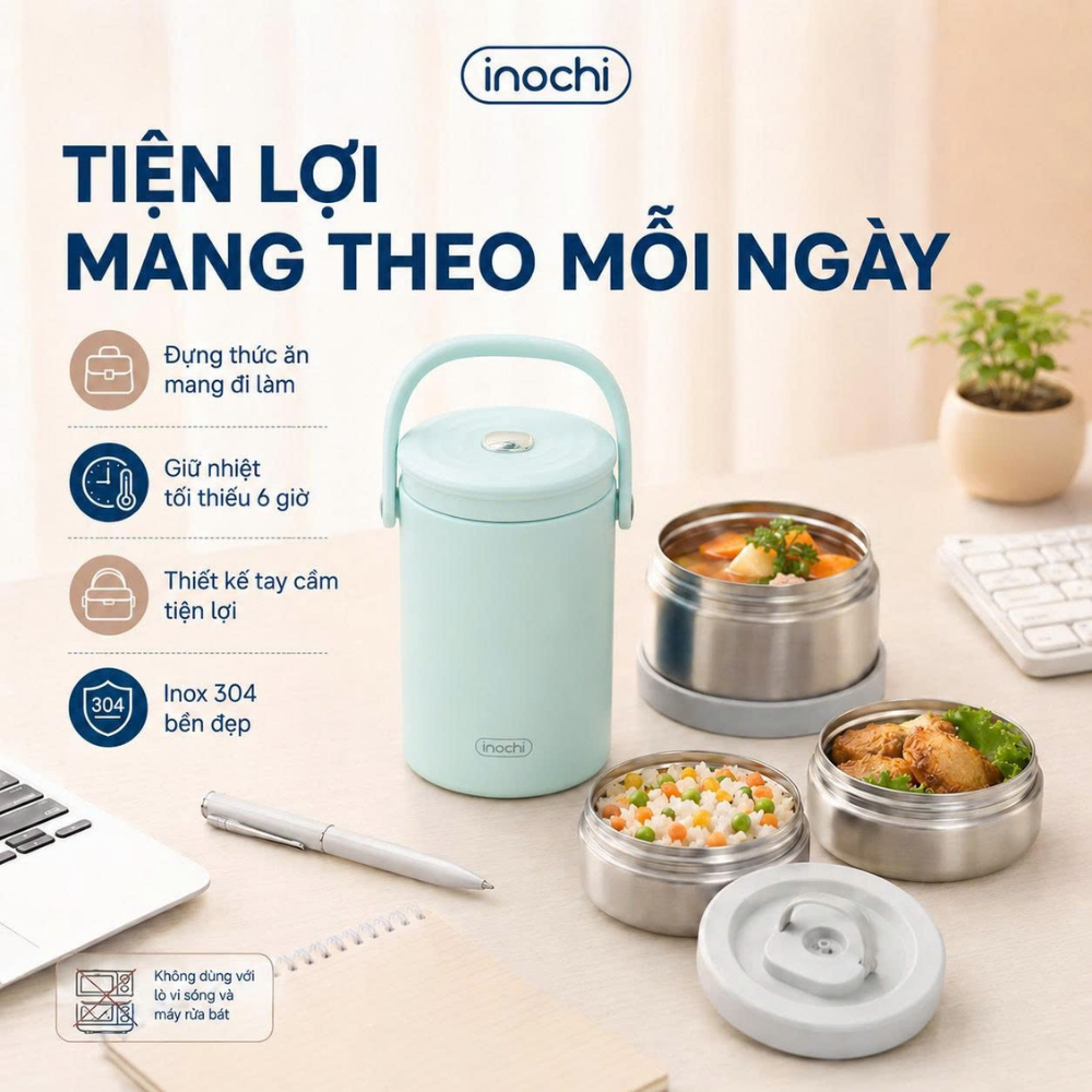 Hộp cơm giữ nhiệt Inochi Fuji – Dung tích lớn, tiện lợi mang theo, inox 304 cao cấp