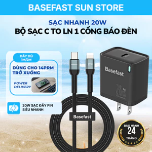Bộ Sạc Nhanh 20W Basefast Củ PD20W Kèm Cáp Sạc Dù Cho 8Plus/Xs/11/12/13/14 Prm