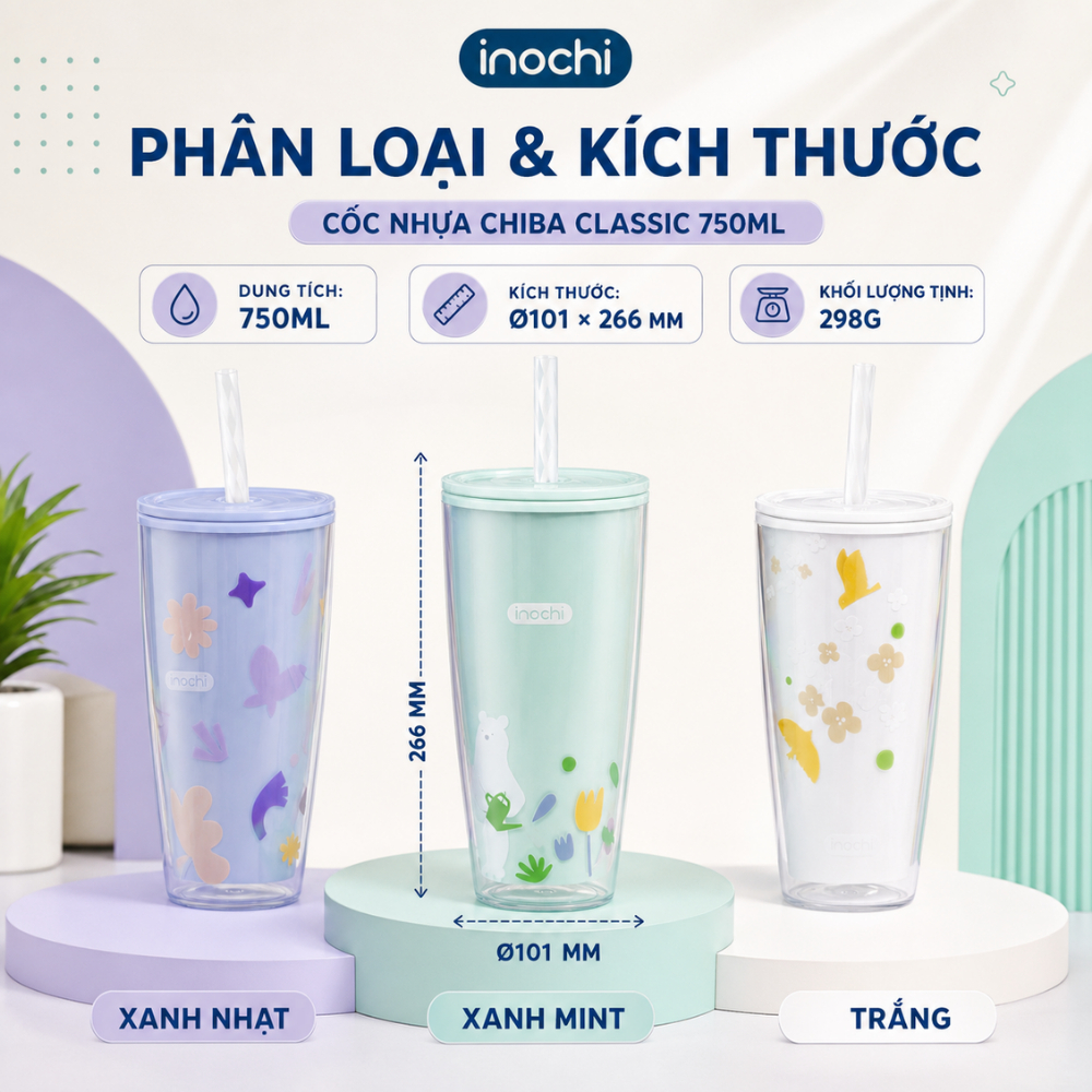 Cốc Nhựa 2 Lớp Chiba Inochi - nhựa an toàn, phong cách sành điệu