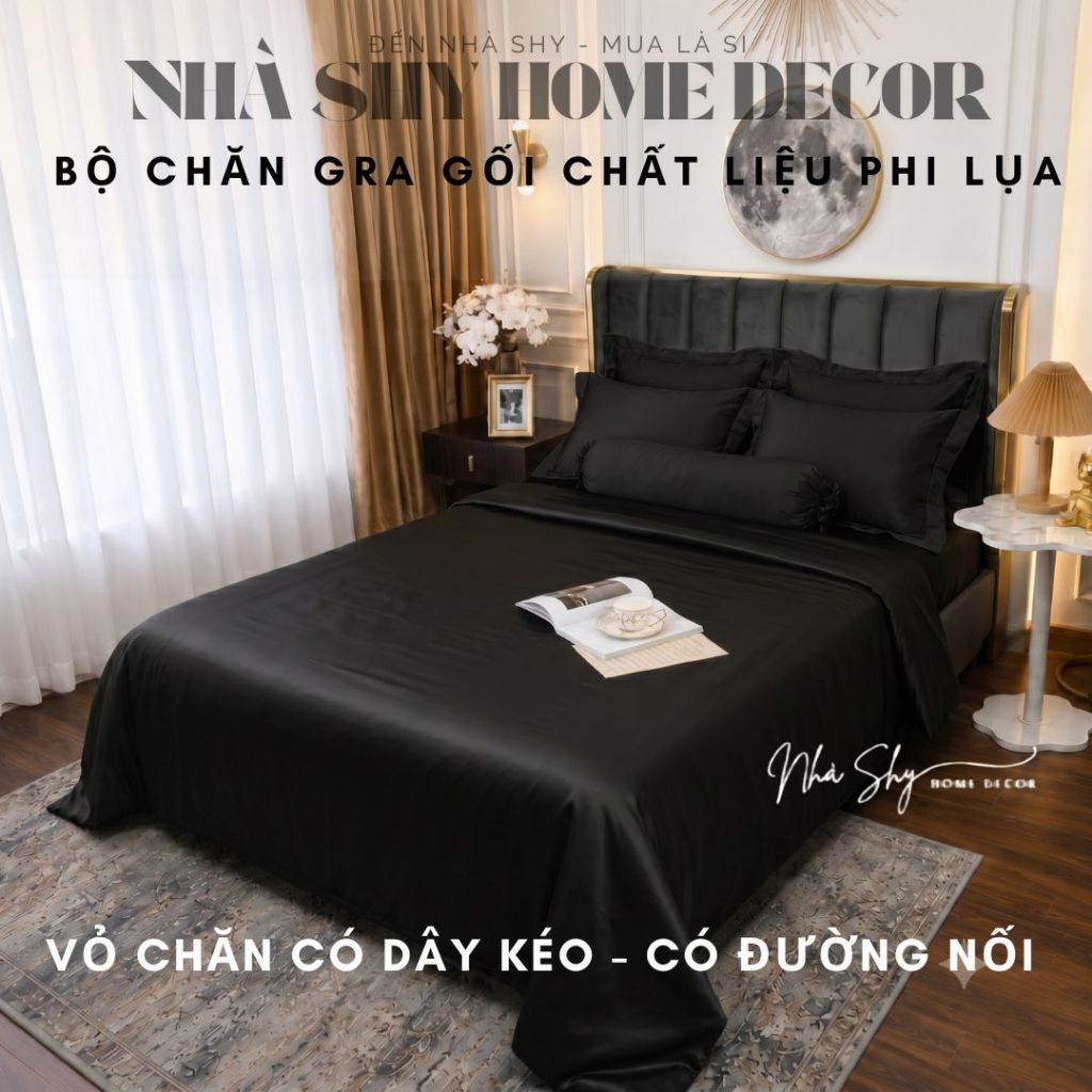 [ Bộ Vỏ Chăn Gra Gối Phi Lụa Cao Cấp ] - Set Vỏ Chăn Có Dây Kéo Size 2mx2m2  - Bộ 5 Món - Nhà Shy Home Decor