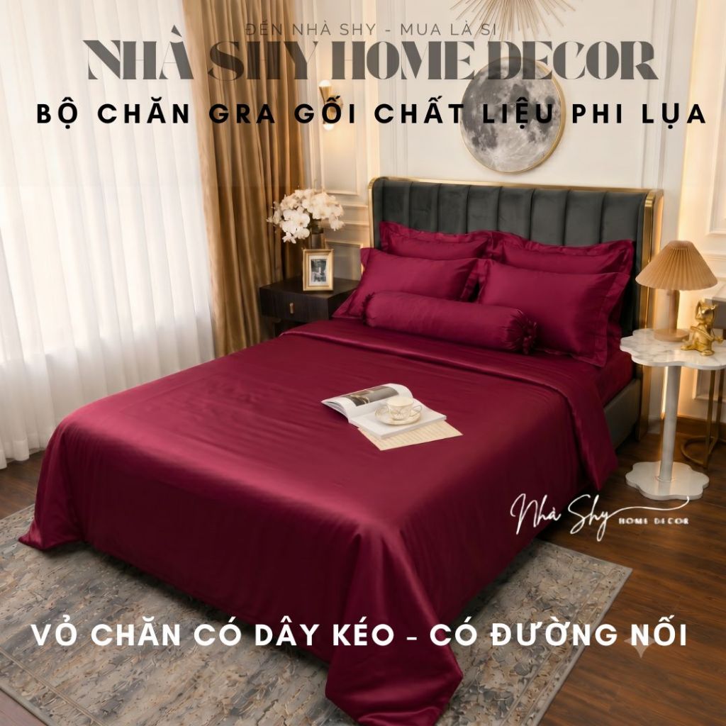 [ Bộ Vỏ Chăn Gra Gối Phi Lụa Cao Cấp ] - Set Vỏ Chăn Có Dây Kéo Size 2mx2m2  - Bộ 5 Món - Nhà Shy Home Decor