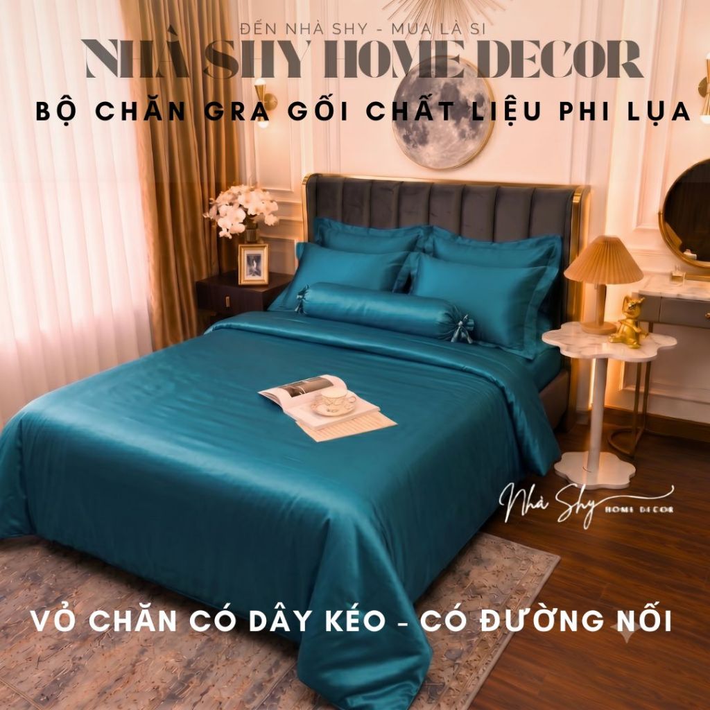 [ Bộ Vỏ Chăn Gra Gối Phi Lụa Cao Cấp ] - Set Vỏ Chăn Có Dây Kéo Size 2mx2m2  - Bộ 5 Món - Nhà Shy Home Decor