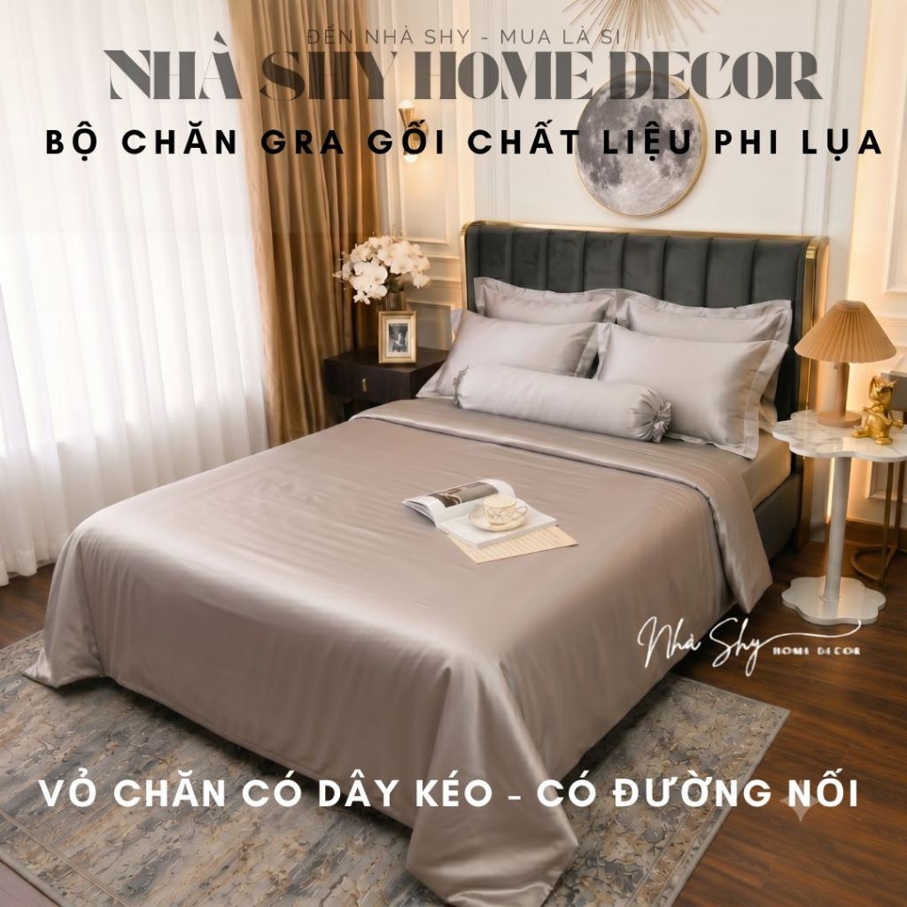[ Bộ Vỏ Chăn Gra Gối Phi Lụa Cao Cấp ] - Set Vỏ Chăn Có Dây Kéo Size 2mx2m2  - Bộ 5 Món - Nhà Shy Home Decor