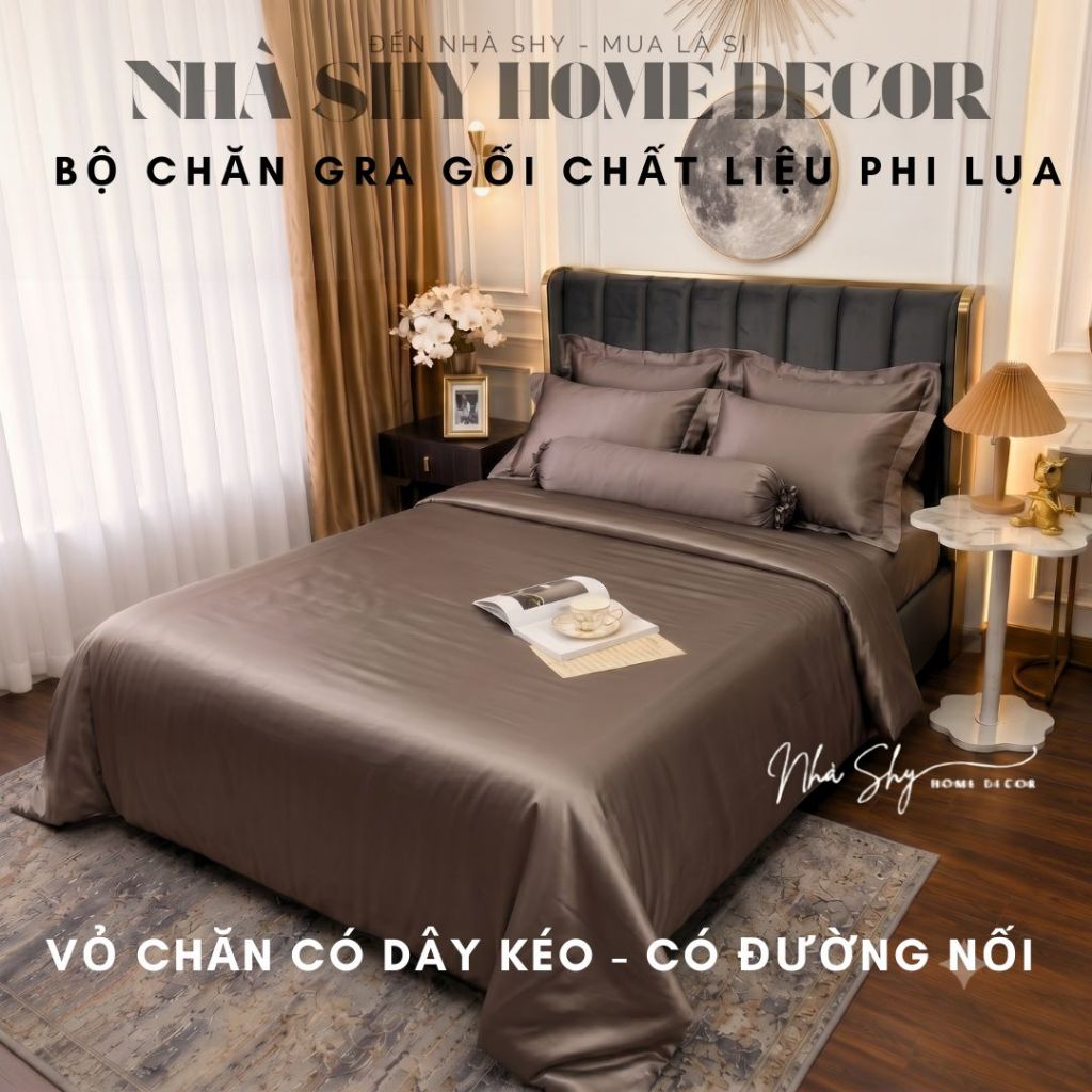[ Bộ Vỏ Chăn Gra Gối Phi Lụa Cao Cấp ] - Set Vỏ Chăn Có Dây Kéo Size 2mx2m2  - Bộ 5 Món - Nhà Shy Home Decor