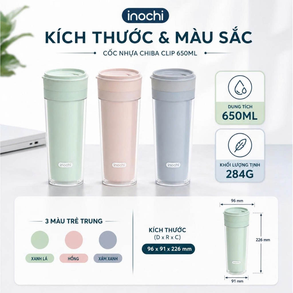 Cốc Nhựa 2 Lớp Chiba Inochi - nhựa an toàn, phong cách sành điệu