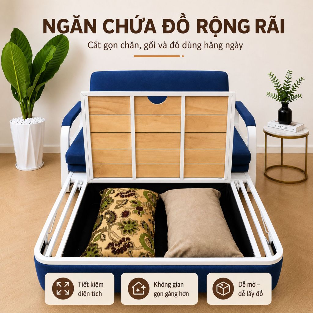 Ghế Sofa Kiêm Giường Ngủ Gấp Gọn Tahou - Khung Sắt Chắc Chắn, Nệm Êm, Dùng Cho Phòng Khách/Phòng Trọ