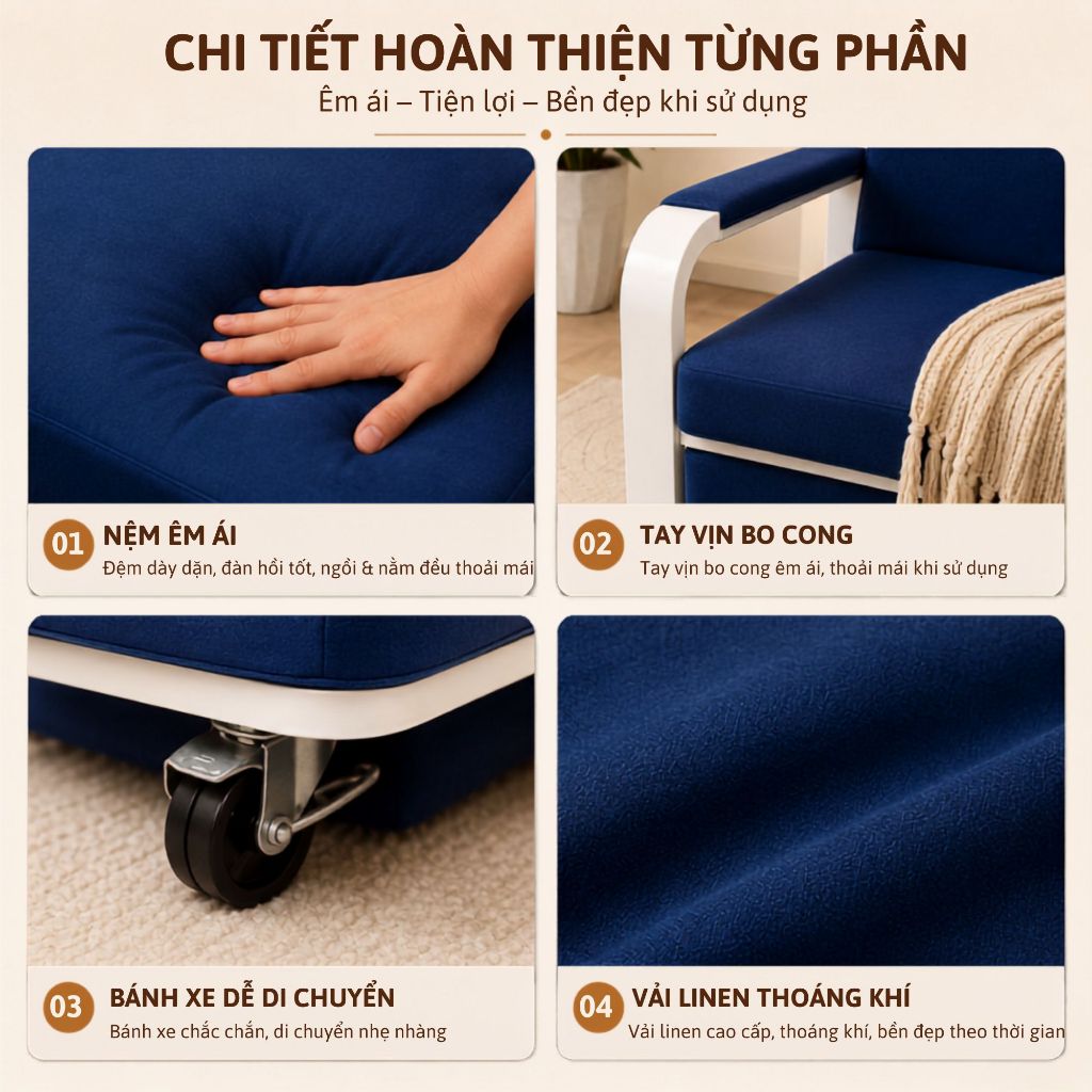 Ghế Sofa Kiêm Giường Ngủ Gấp Gọn Tahou - Khung Sắt Chắc Chắn, Nệm Êm, Dùng Cho Phòng Khách/Phòng Trọ