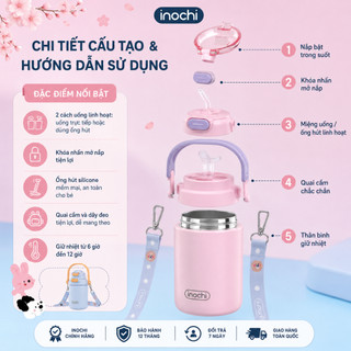 Bình Giữ Nhiệt Fuji Pop Inochi 450ml - Inox 316 Có Ống Hút Giữ Nóng Lạnh 6H+ Nhỏ Gọn Trendy