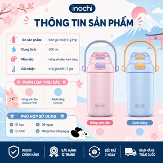 Bình Giữ Nhiệt Fuji Pop Inochi 450ml - Inox 316 Có Ống Hút Giữ Nóng Lạnh 6H+ Nhỏ Gọn Trendy