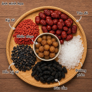 Lục vị trà Bổ Máu Dưỡng Huyết với Táo Đỏ, Kỷ Tử Đỏ, Hắc Kỷ Tử và Dâu Tằm Giảm mệt mỏi suy nhược cơ thể ngủ ngon đẹp da