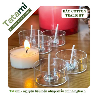 Bấc Cotton Bấm Sẵn TATAMI Tim Nến Cotton Không Khói Kèm Đế Sắt Làm Nến Tealight Nến Ly Handmade
