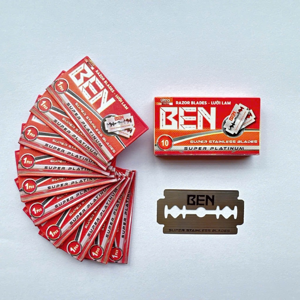 100 Lưỡi lam Ben tiêu chuẩn (basic) thép không gỉ. 1 vỉ có 10 hộp nhỏ, 1 hộp có 10 lưỡi kép.